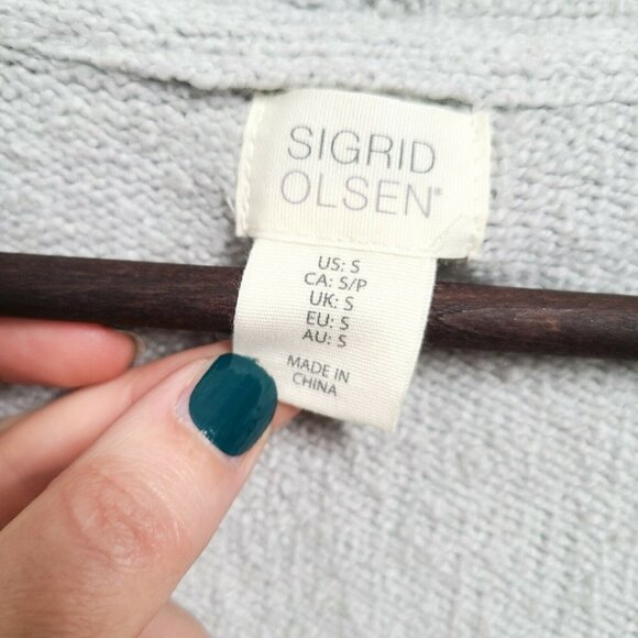 NWT Sigrid Olsen Women's Small Gray Cardigan Striped Sweater Pockets Open Thick - Picture 6 of 9